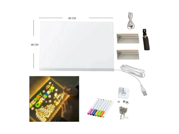 &uu PIZARRON LUMINOSO 60X40 + TRIPODE + 7 MARCADORES (83081)